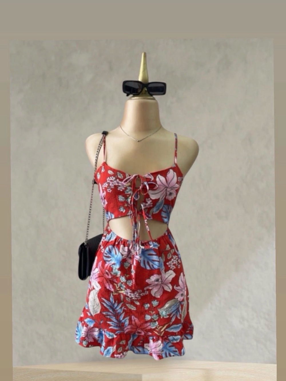 Forever 21 Red Floral Tie-Front Dress